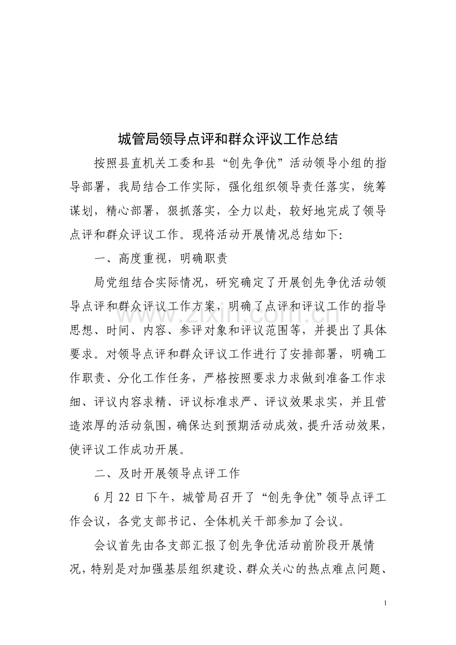 城管局领导点评和群众评议工作总结.doc_第1页