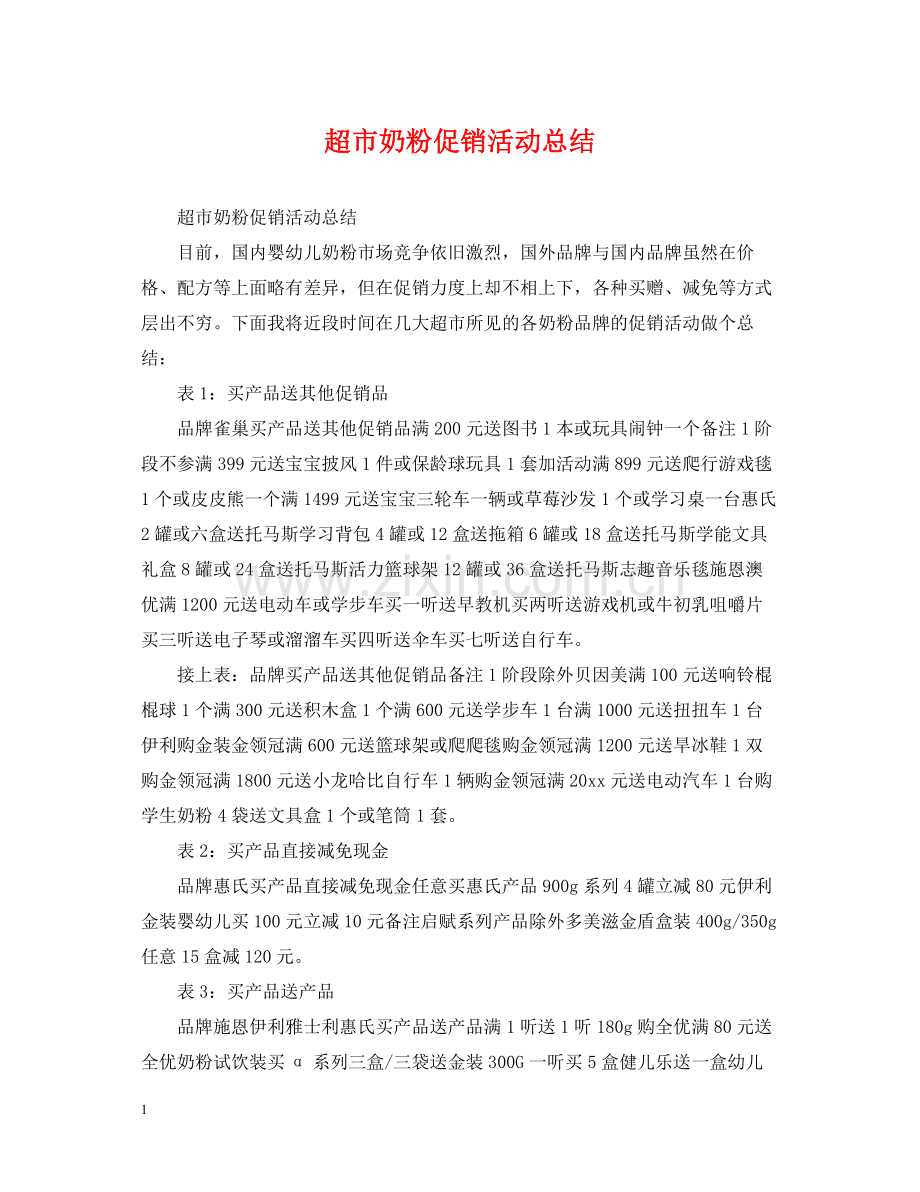 超市奶粉促销活动总结.docx_第1页