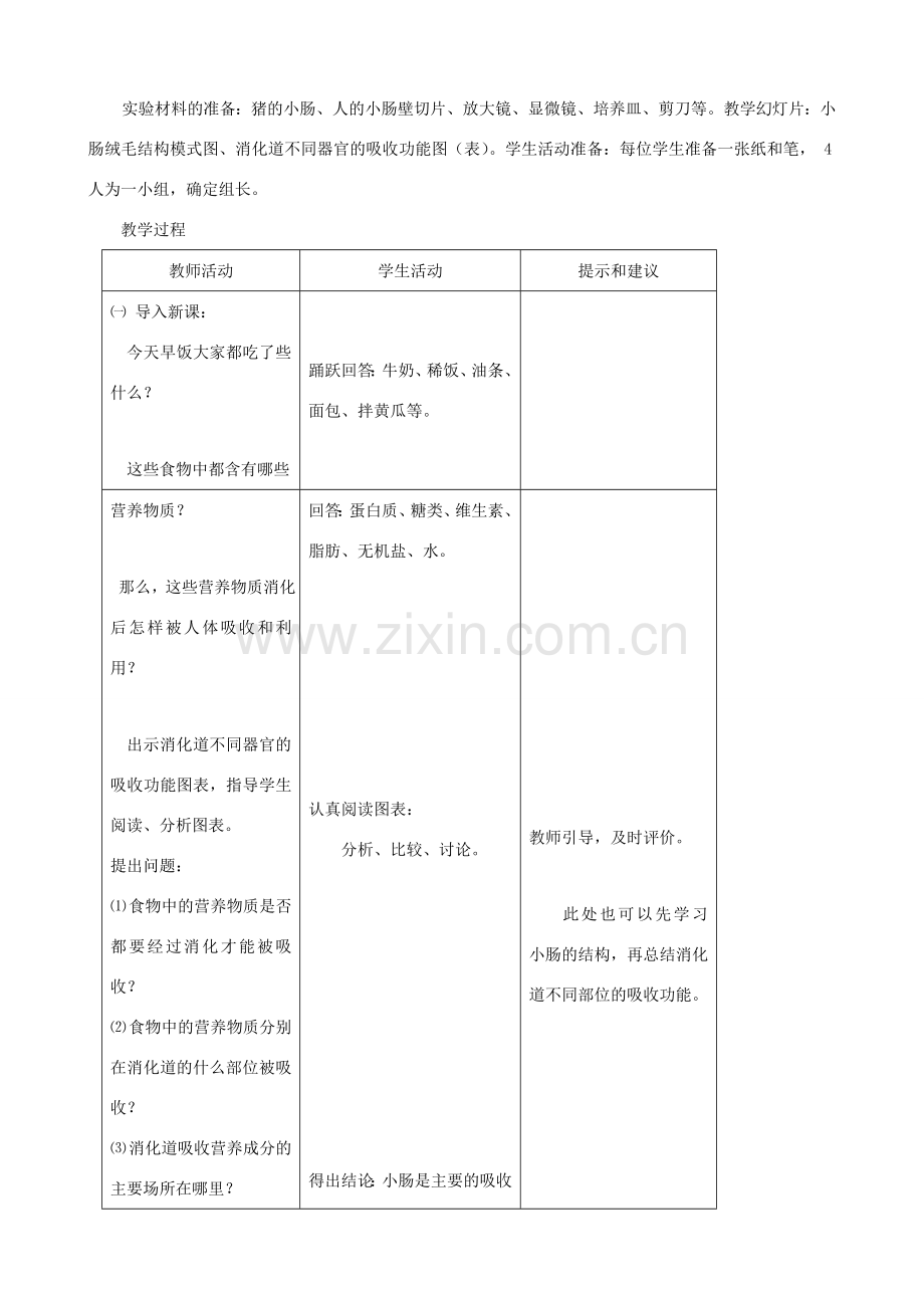 七年级生物下册 1.3《营养物质的吸收和利用》教学设计 冀教版.doc_第2页