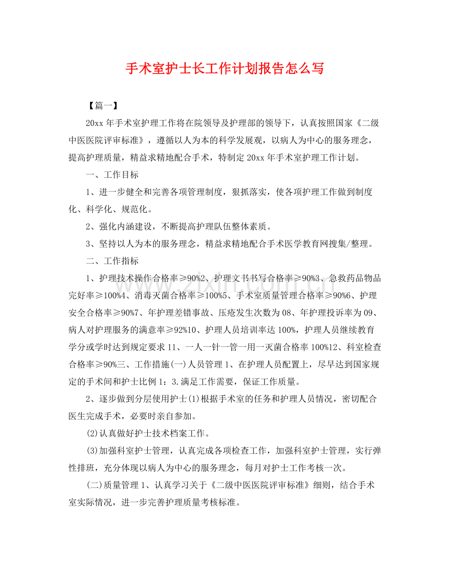 手术室护士长工作计划报告怎么写 .docx_第1页