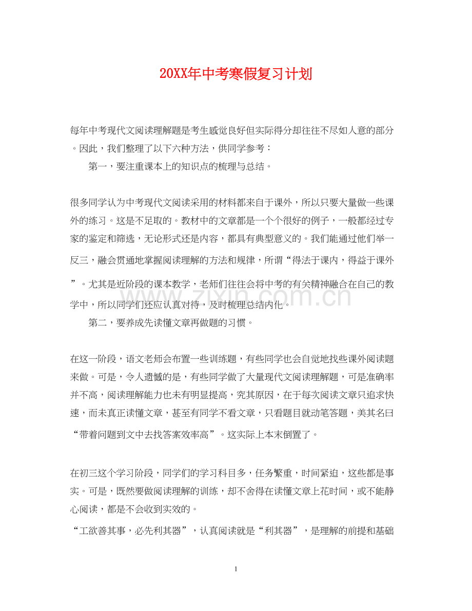 中考寒假复习计划.docx_第1页