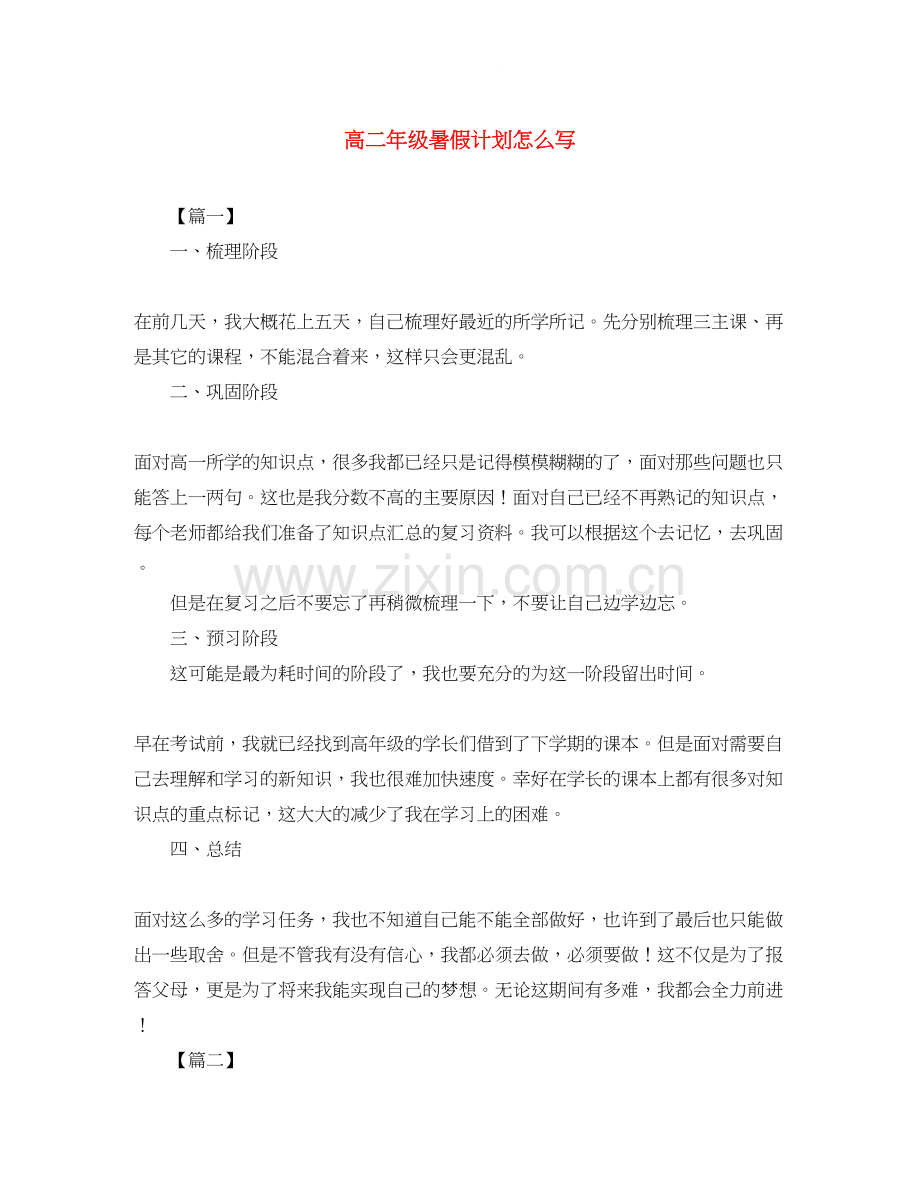 高二年级暑假计划怎么写.docx_第1页