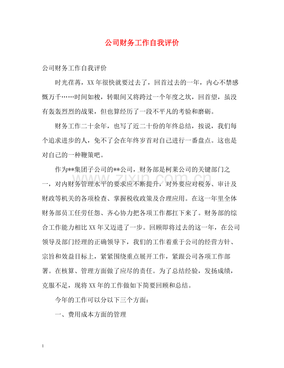 公司财务工作自我评价.docx_第1页