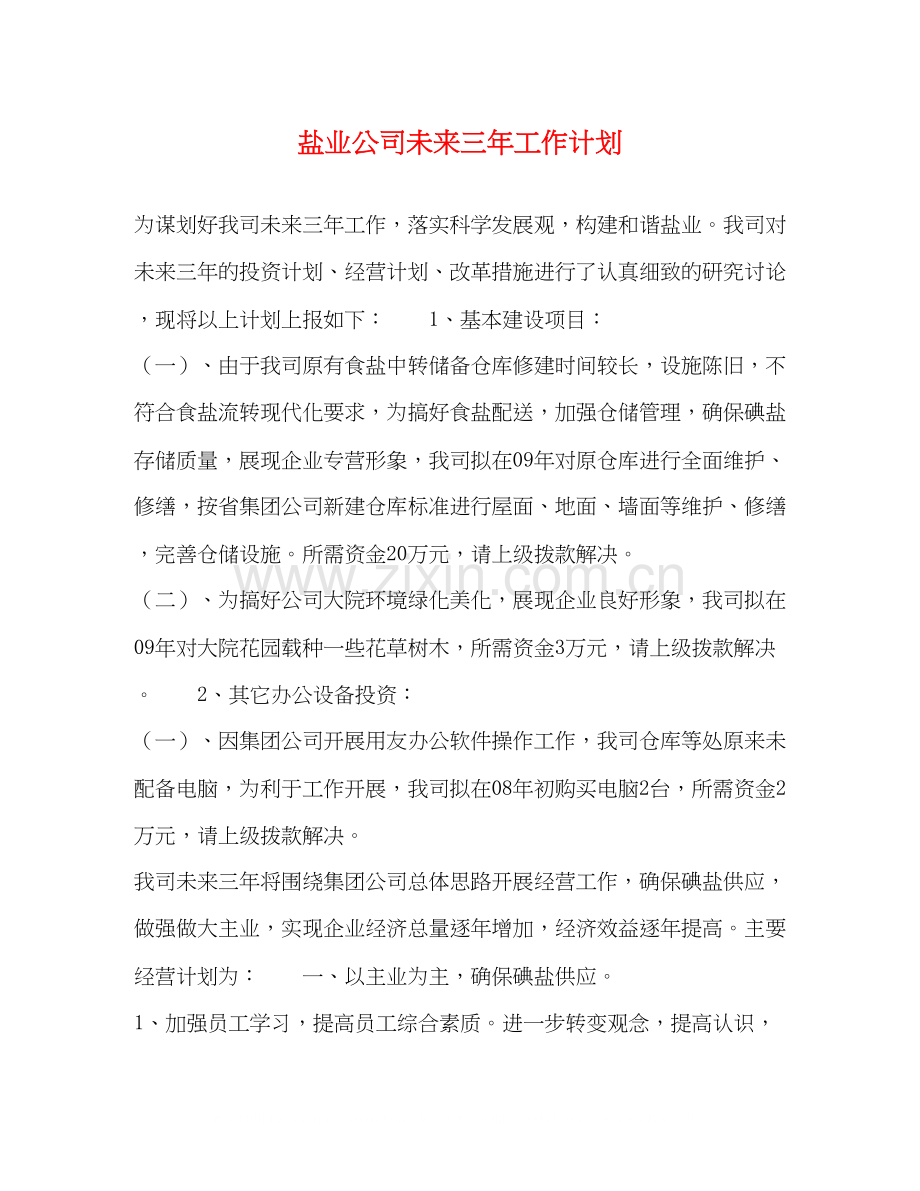 盐业公司未来三年工作计划.docx_第1页