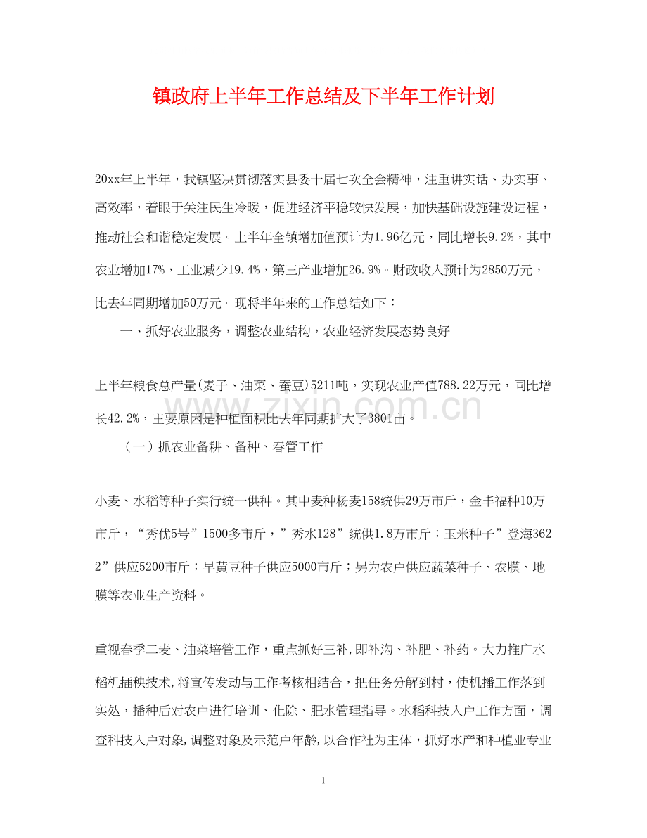 镇政府上半年工作总结及下半年工作计划.docx_第1页