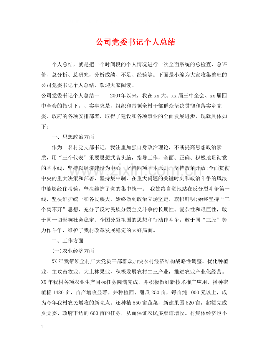 公司党委书记个人总结.docx_第1页