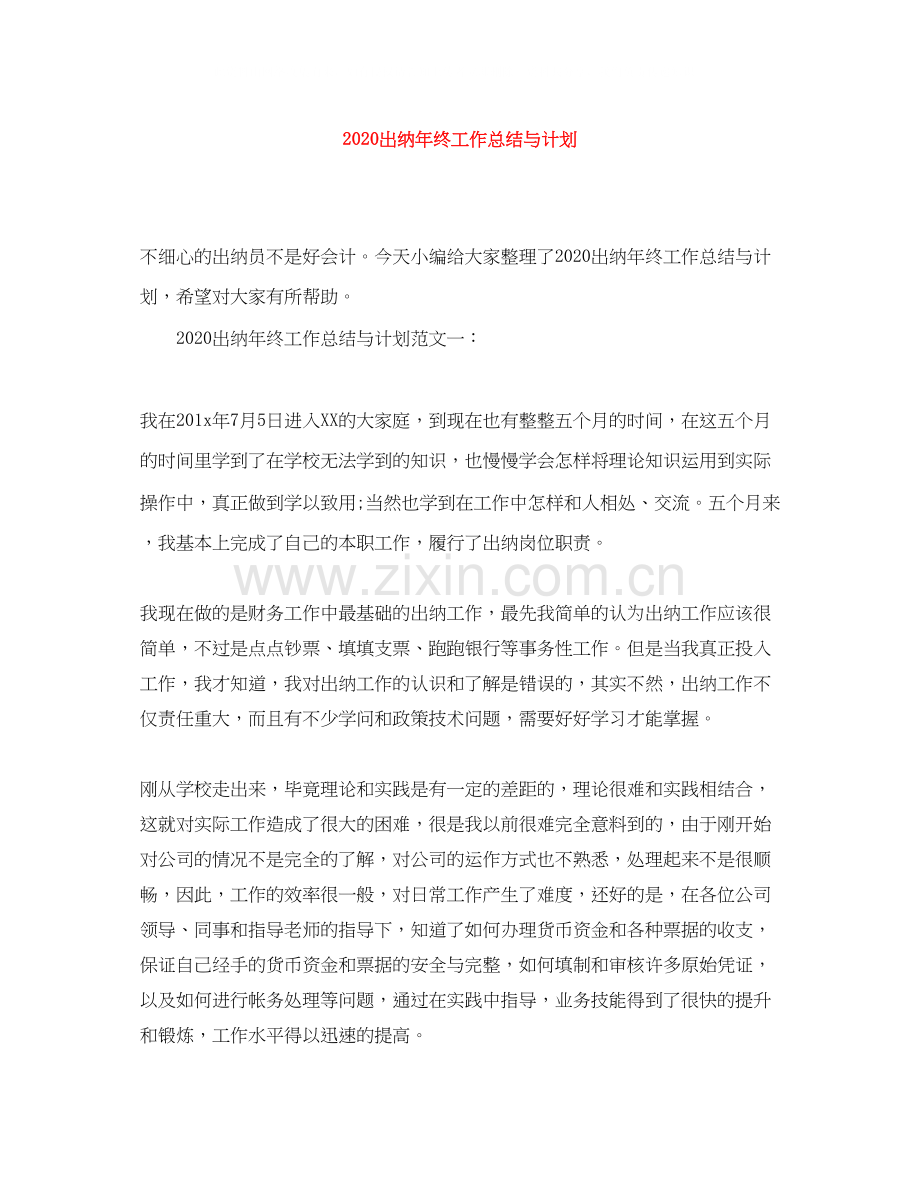 出纳年终工作总结与计划.docx_第1页