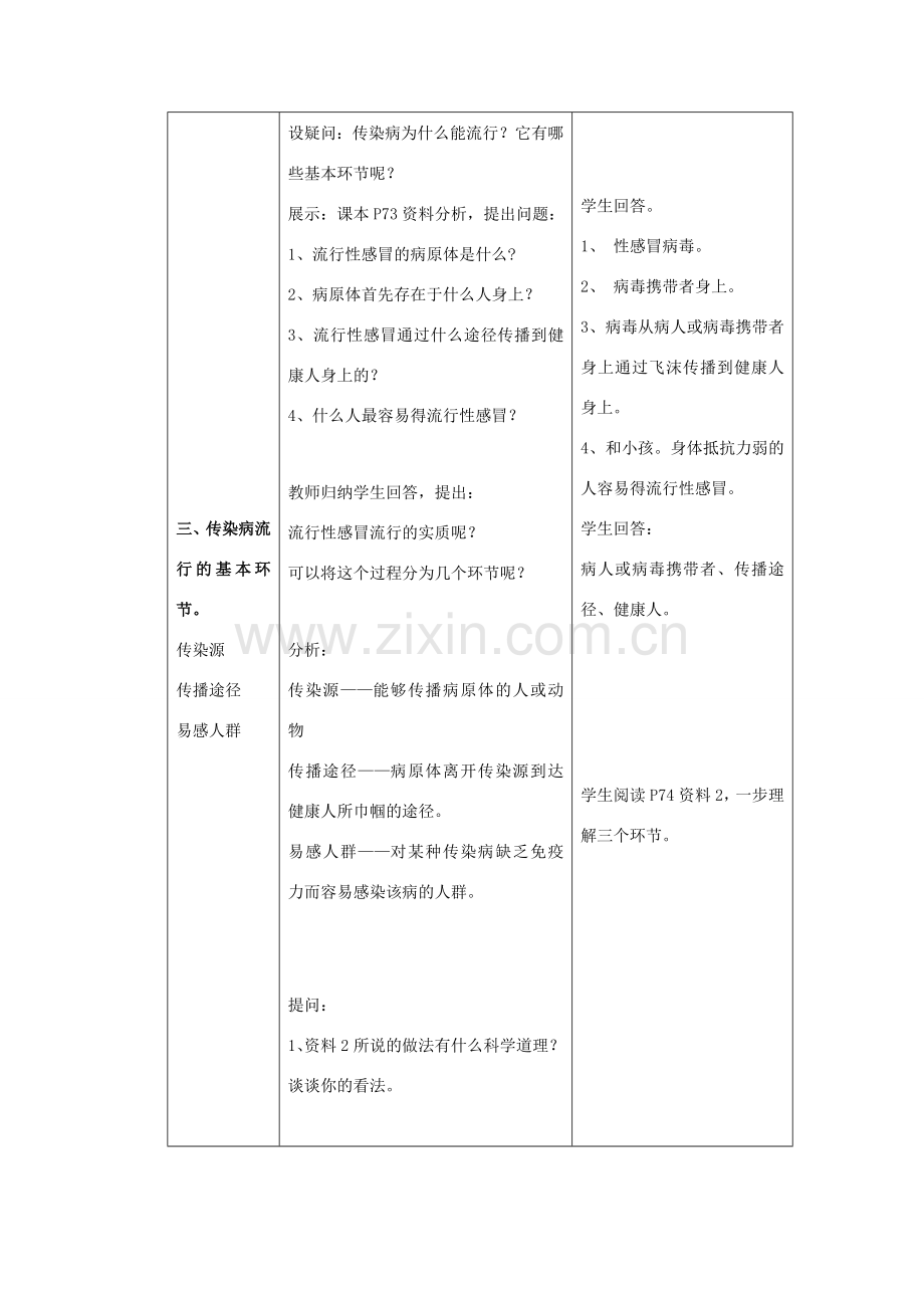 八年级生物下册 8.1.1 传染病及其预防教案 （新版）新人教版-（新版）新人教版初中八年级下册生物教案.doc_第3页