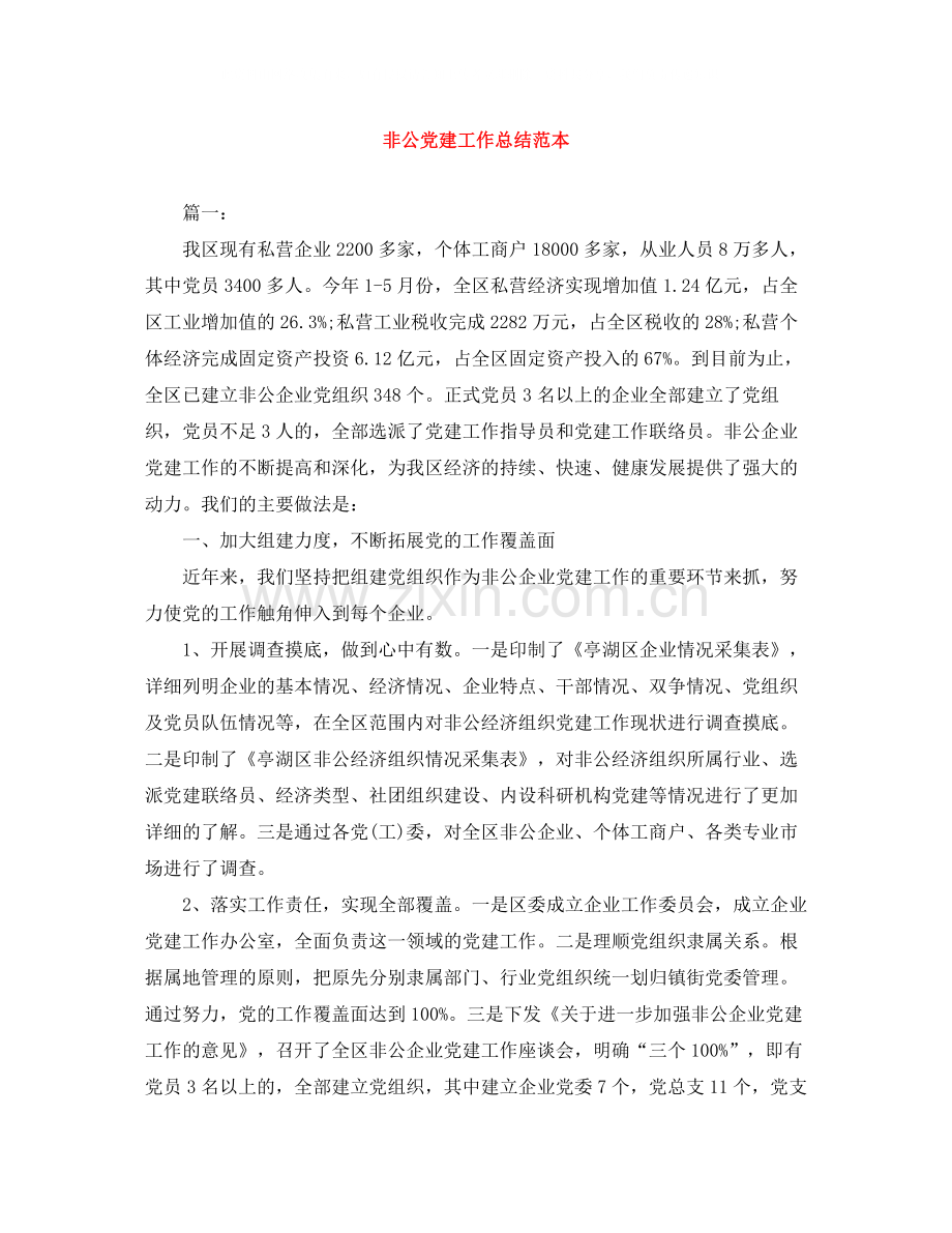 非公党建工作总结范本.docx_第1页