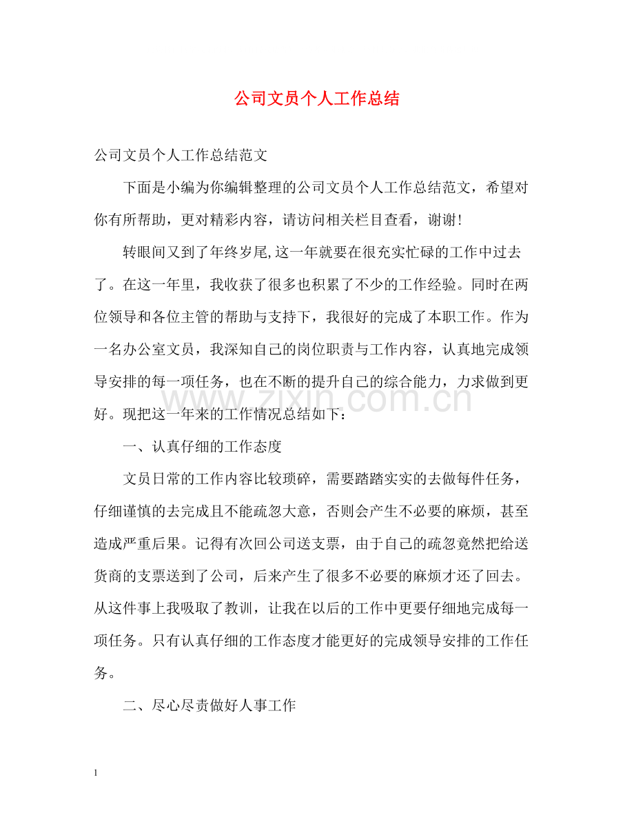 公司文员个人工作总结.docx_第1页