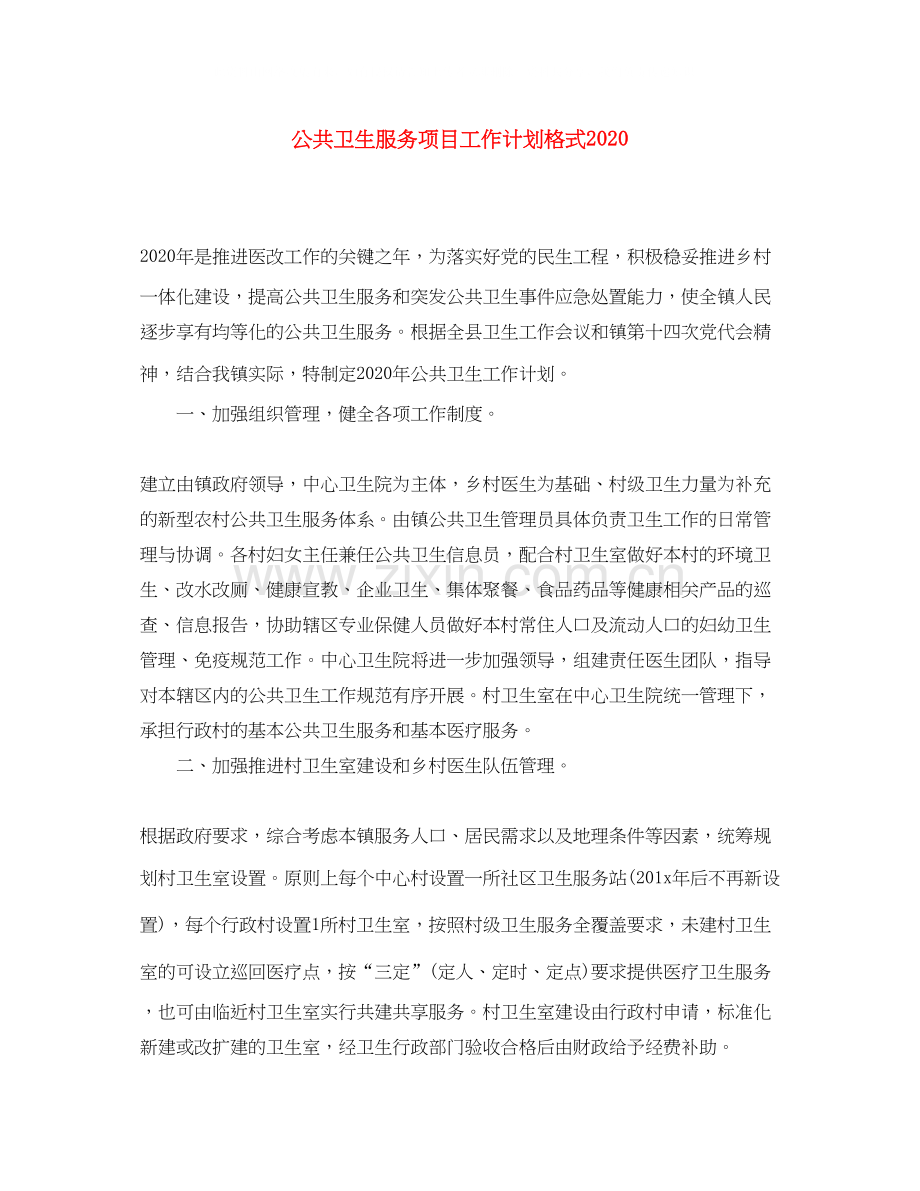 公共卫生服务项目工作计划格式.docx_第1页