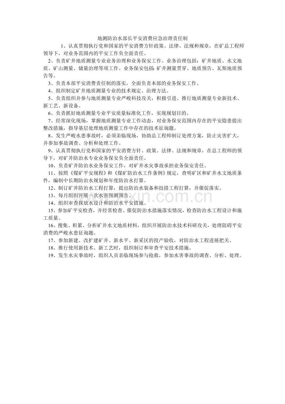 地测防治水部长安全生产应急管理责任制.doc_第1页