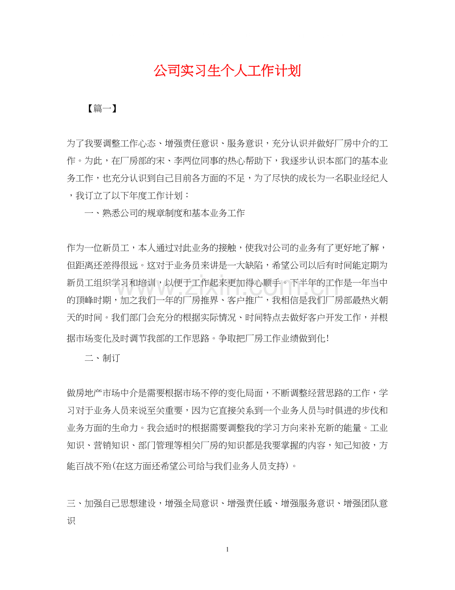 公司实习生个人工作计划.docx_第1页