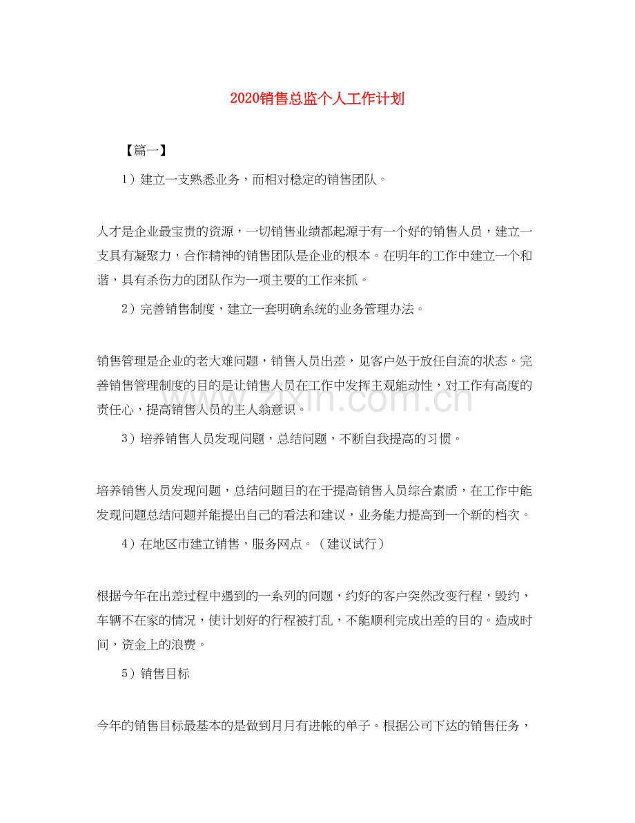 销售总监个人工作计划.docx_第1页