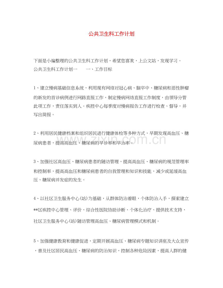 公共卫生科工作计划.docx_第1页