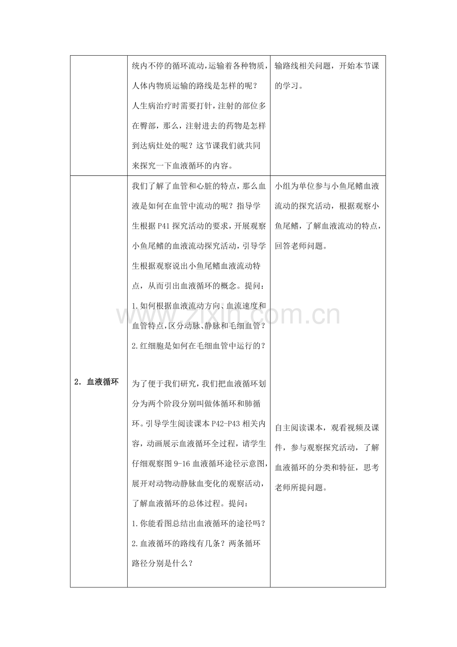 七年级生物下册 第9章 第2节《血液循环（第2课时）》教案 北师大版.doc_第2页