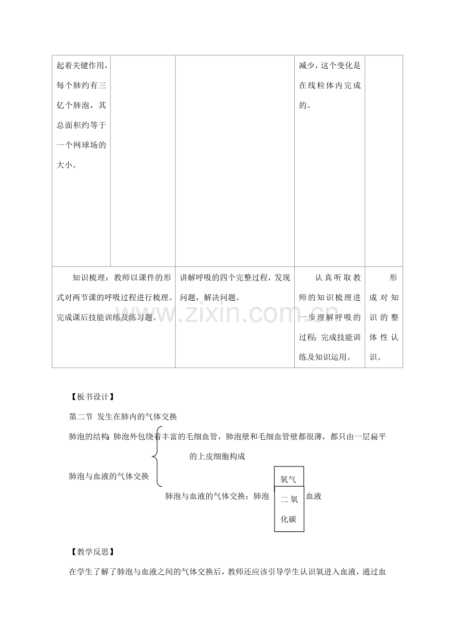 七年级生物下册 4.3.2《发生在肺内的气体交换》第二课时教案1 （新版）新人教版-（新版）新人教版初中七年级下册生物教案.doc_第3页