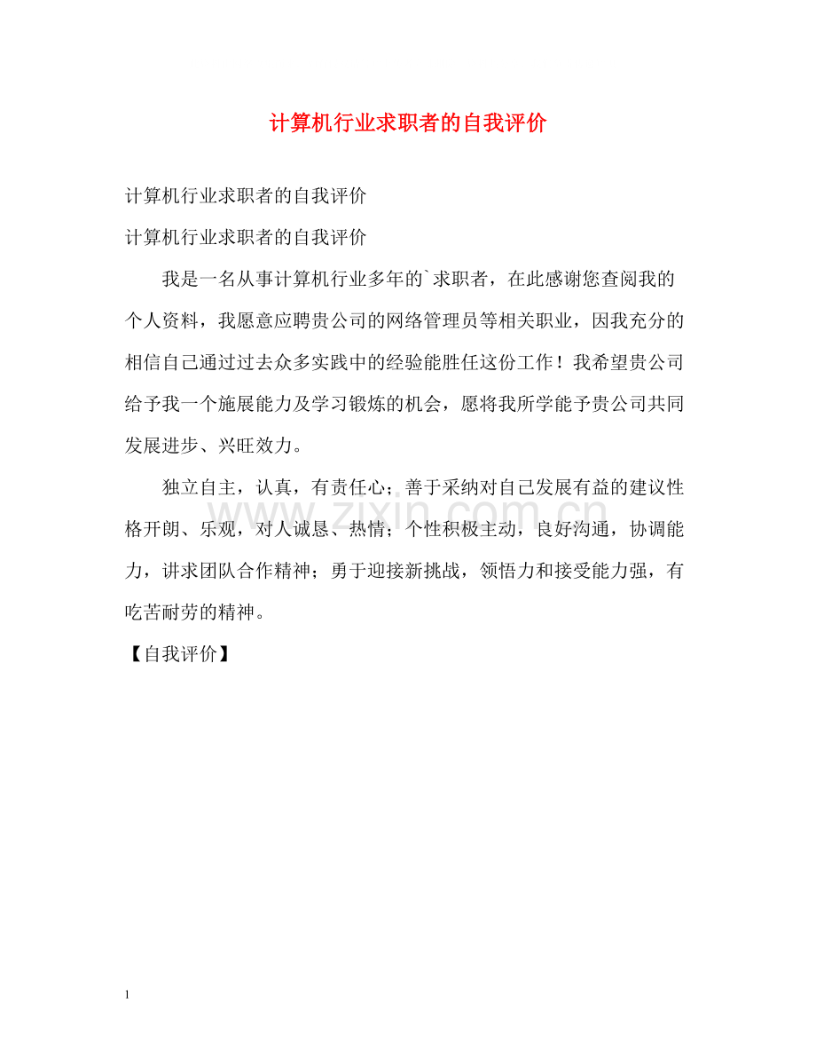 计算机行业求职者的自我评价.docx_第1页