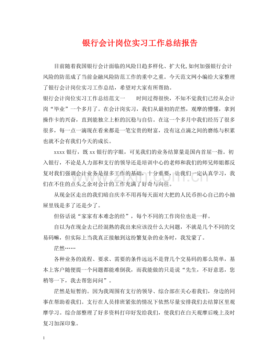 银行会计岗位实习工作总结报告.docx_第1页