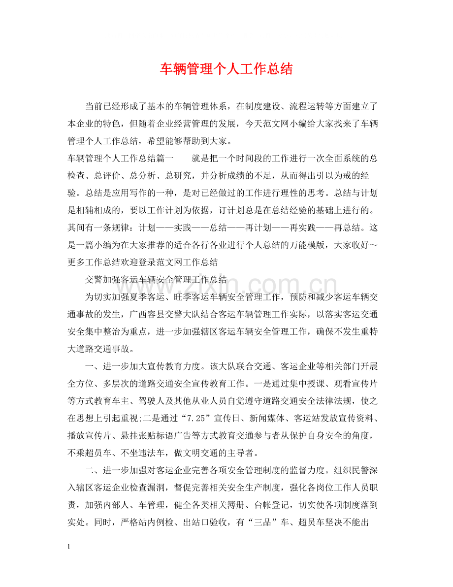 车辆管理个人工作总结.docx_第1页