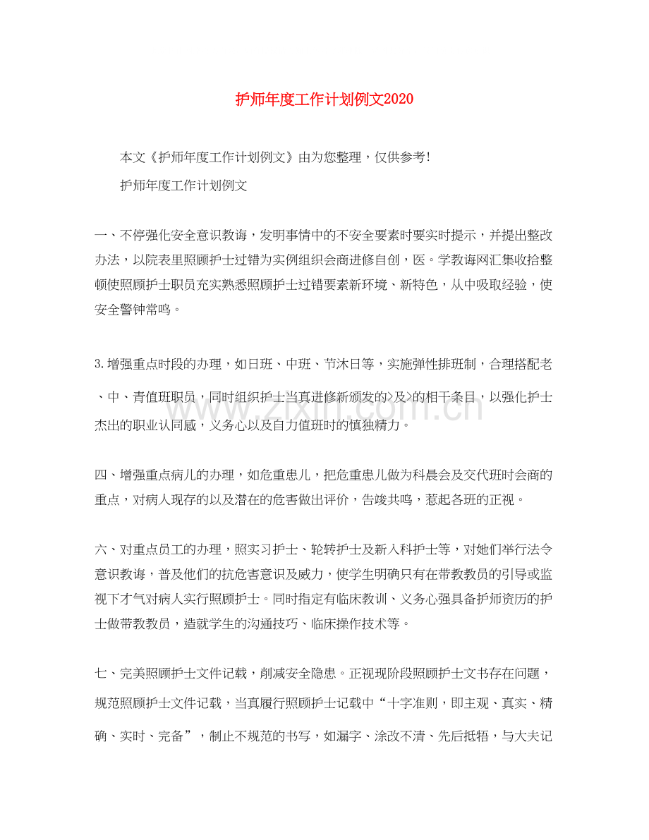 护师年度工作计划例文.docx_第1页