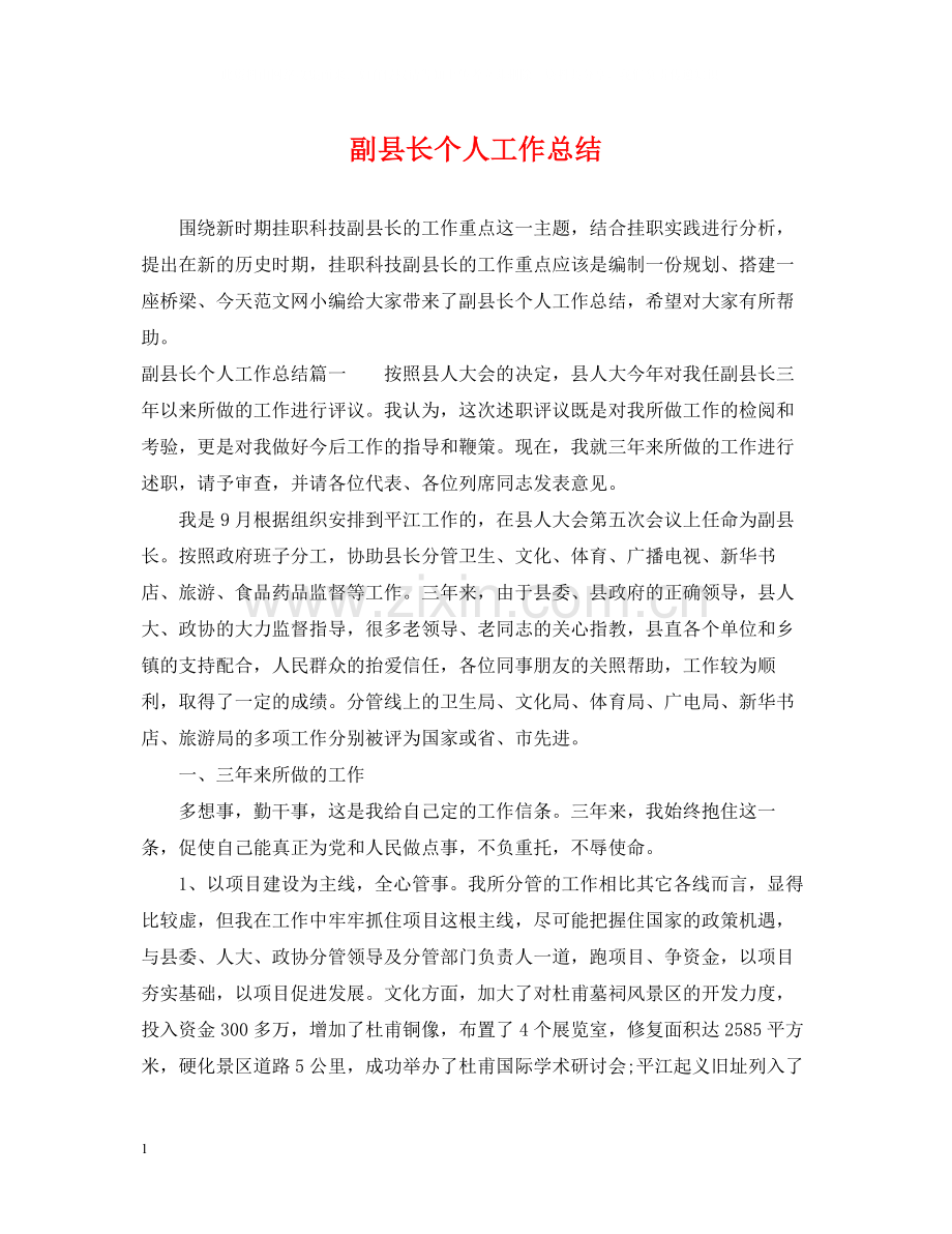 副县长个人工作总结.docx_第1页