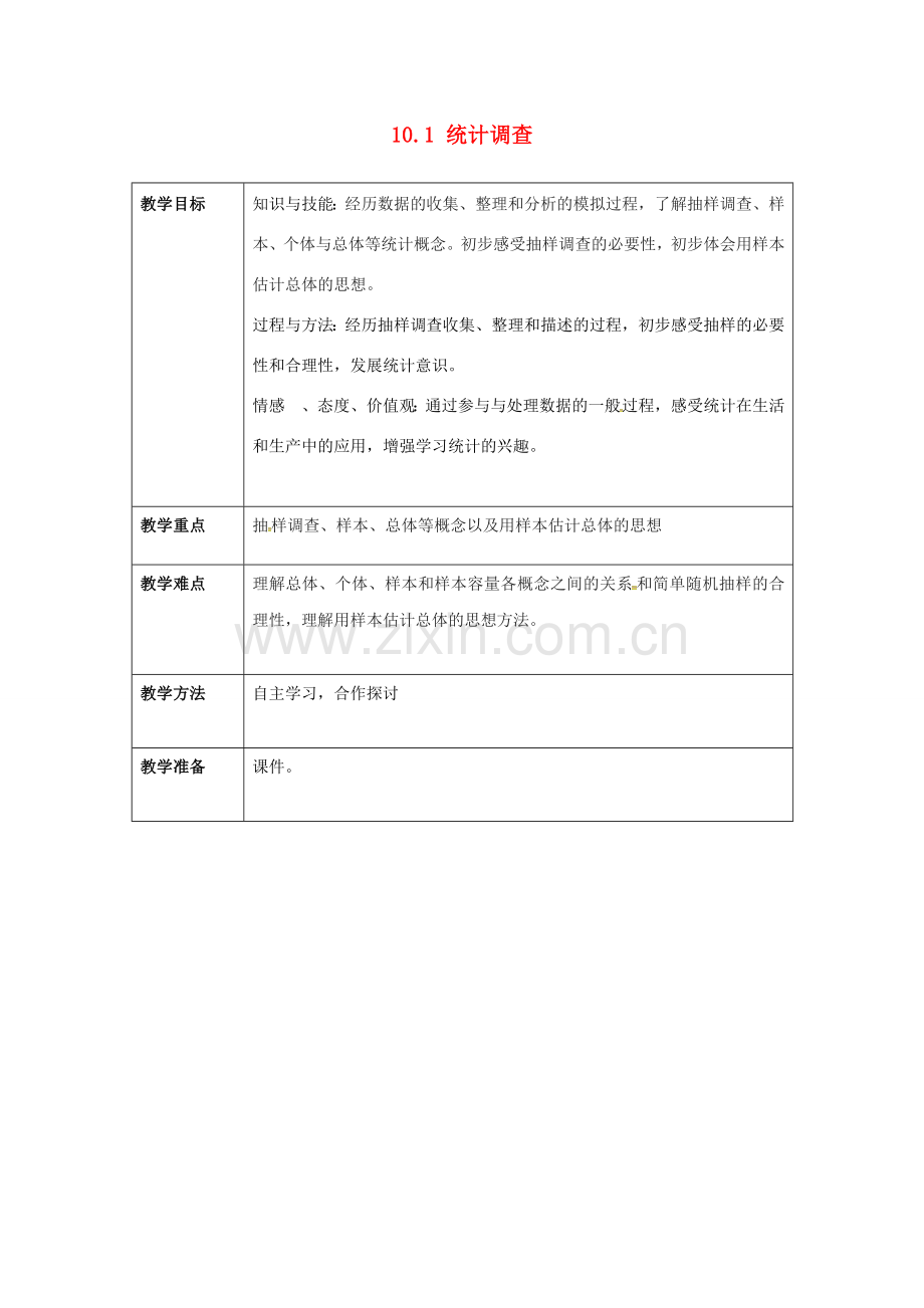 七年级数学下册 10.1 统计调查（2）教案 （新版）新人教版-（新版）新人教版初中七年级下册数学教案.doc_第1页