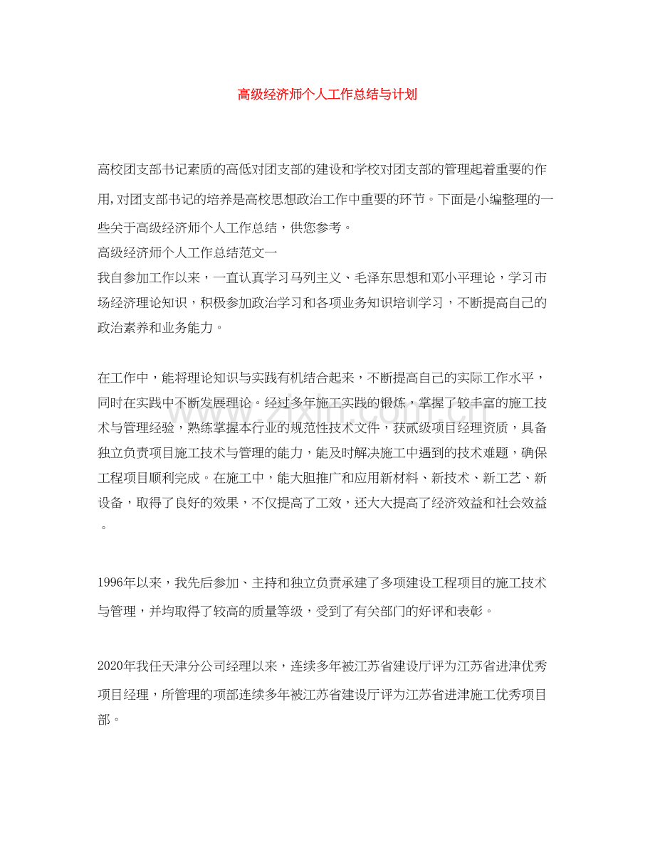 高级经济师个人工作总结与计划.docx_第1页