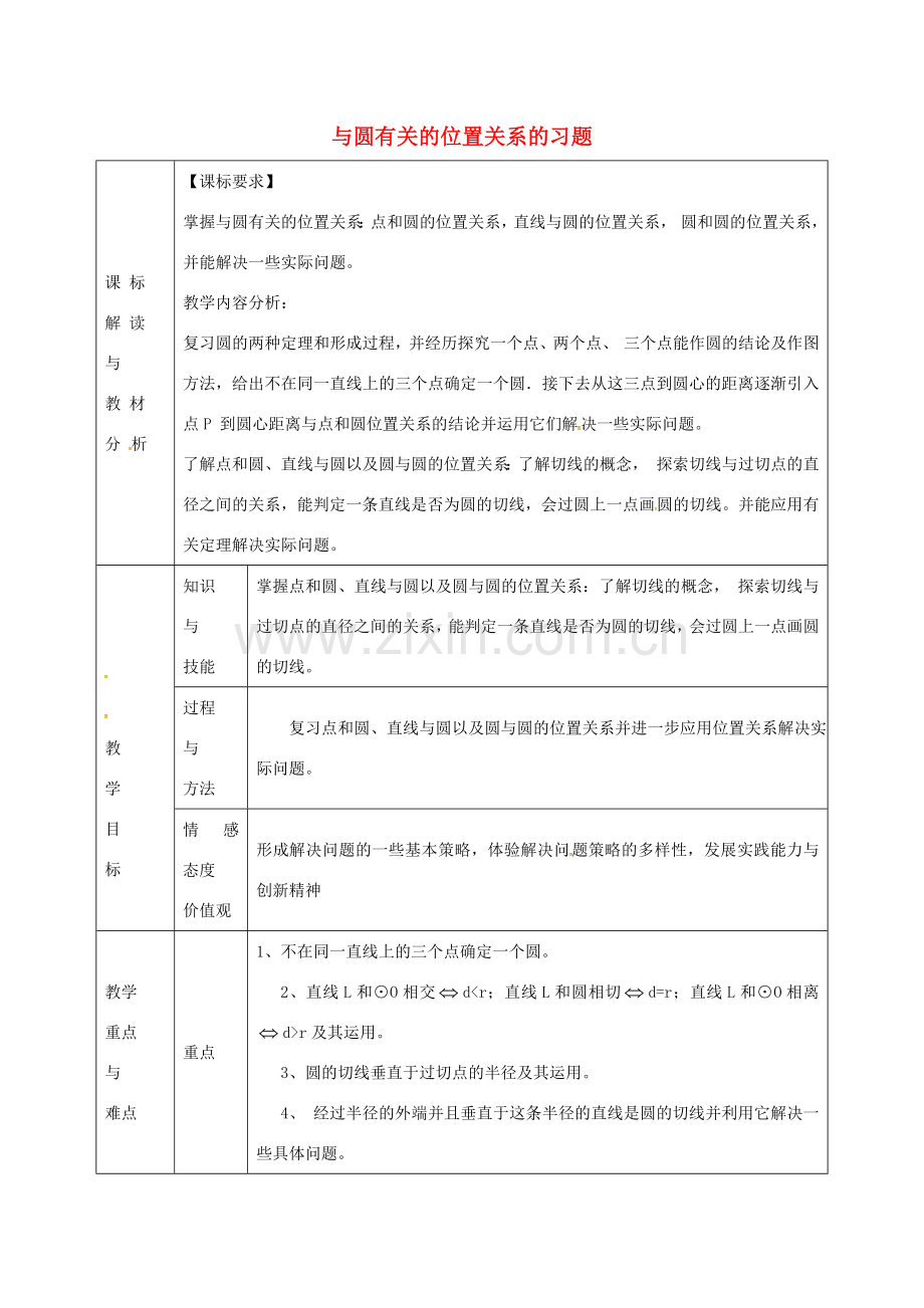 九年级数学上册 24.2 与圆有关的位置关系的习题教案2 （新版）新人教版-（新版）新人教版初中九年级上册数学教案.doc_第1页