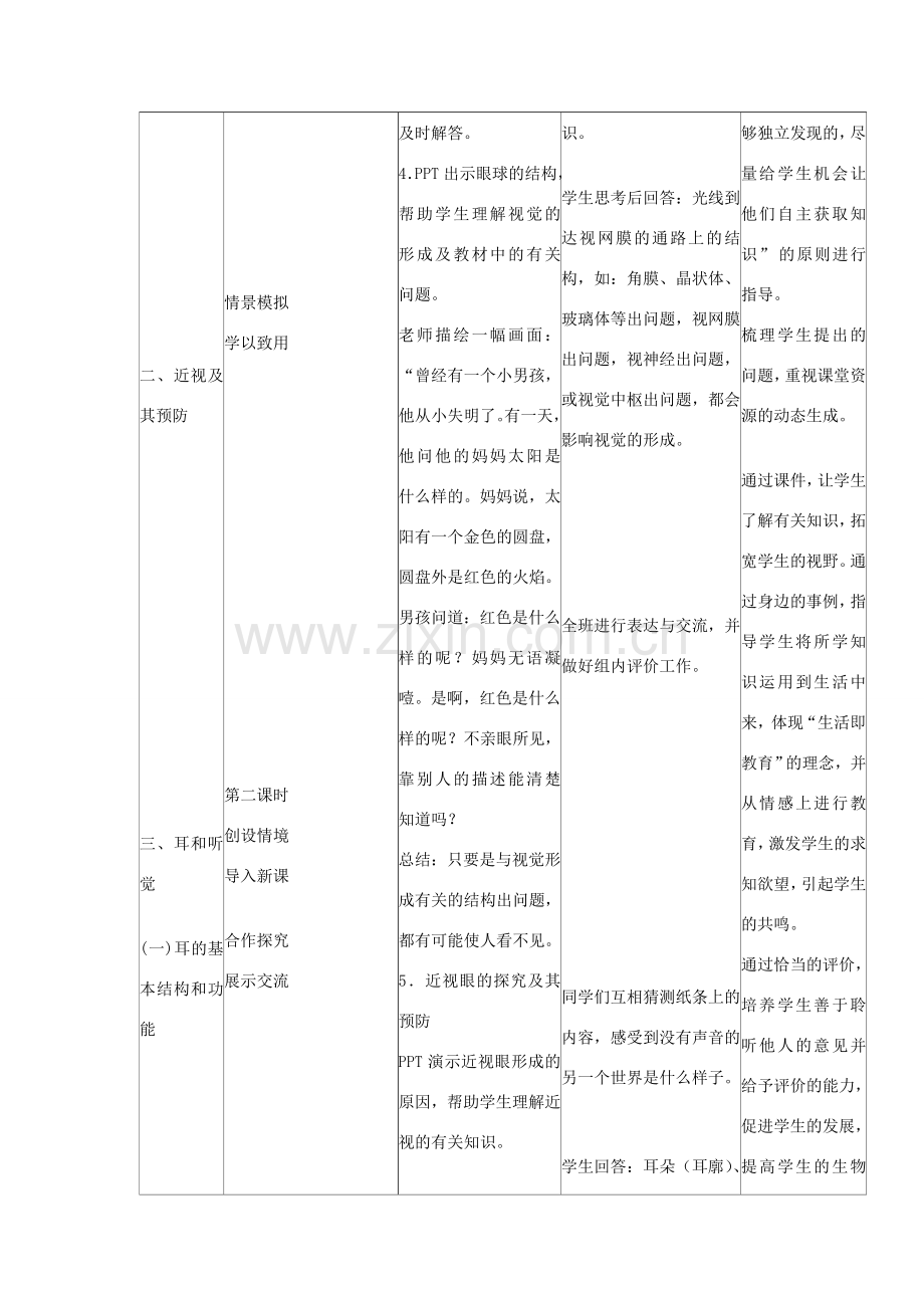 七年级生物下册 4.6.1《人体对外界环境的感知》教学设计 （新版）新人教版-（新版）新人教版初中七年级下册生物教案.doc_第3页