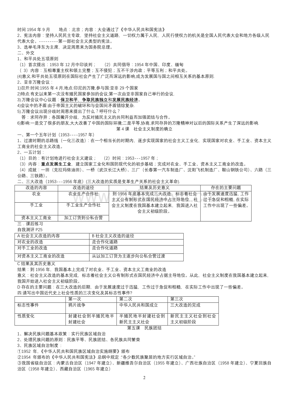 北师大版八年级下册历史复习资料.doc_第2页