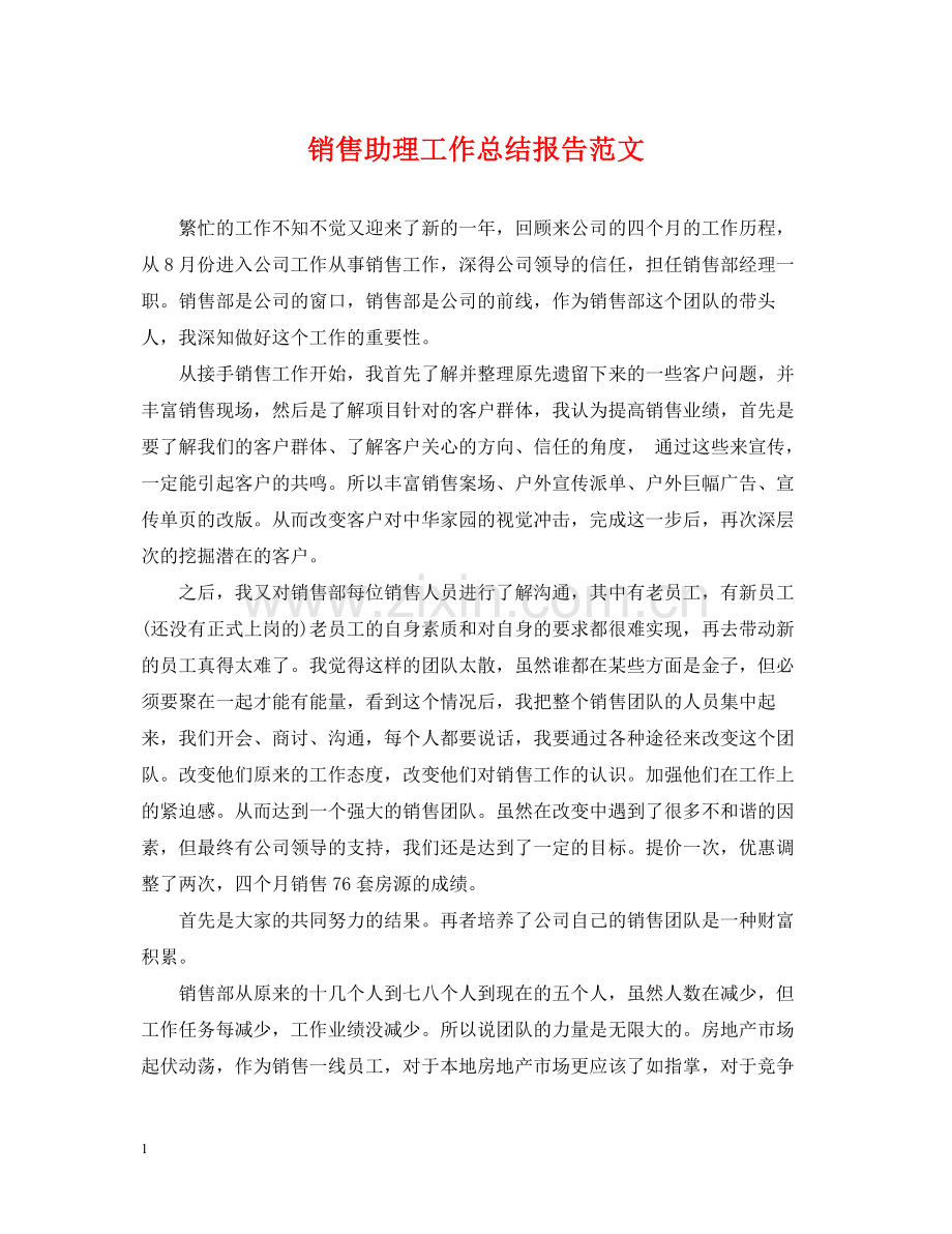 销售助理工作总结报告范文2.docx_第1页