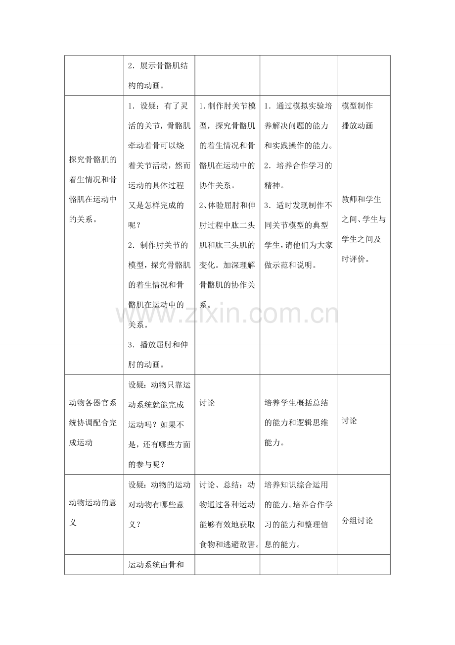 八年级生物上册 5.2.1 动物的运动教案3 （新版）新人教版.doc_第3页