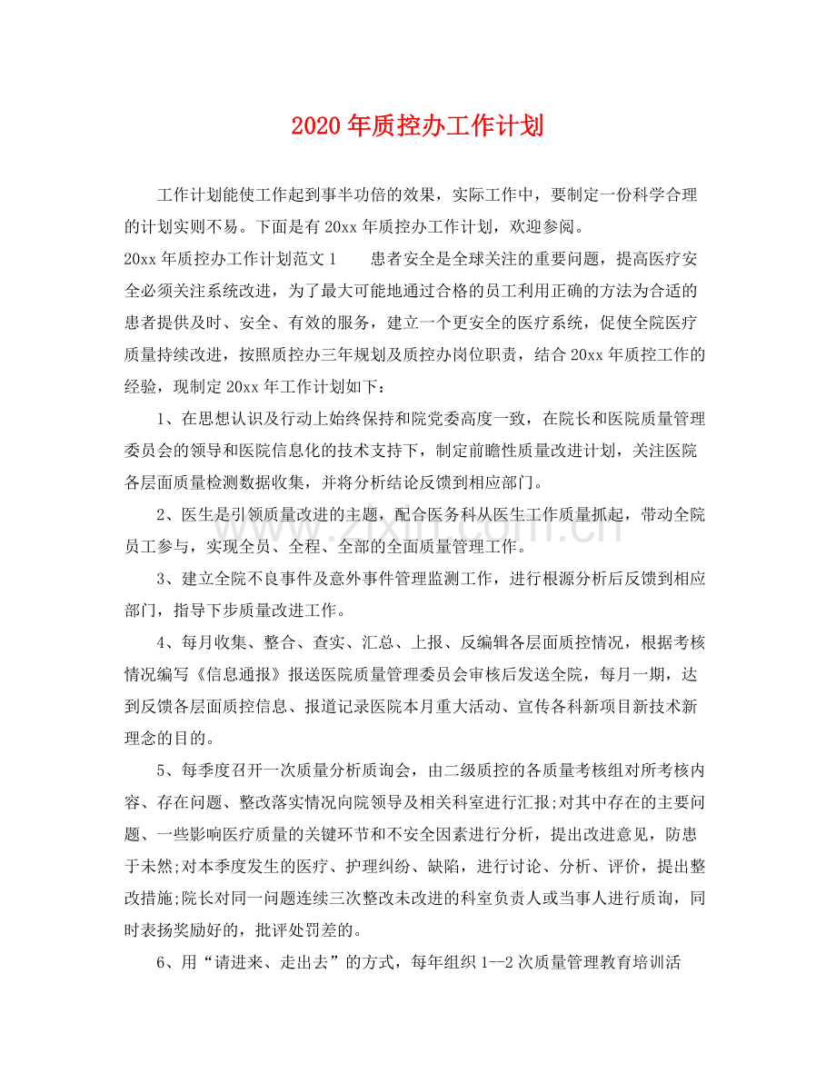 2020年质控办工作计划.docx_第1页