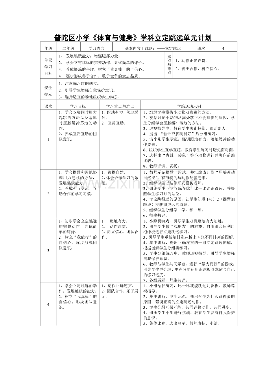 普陀区小学体育与健身学科立定跳远单元计划.doc_第1页