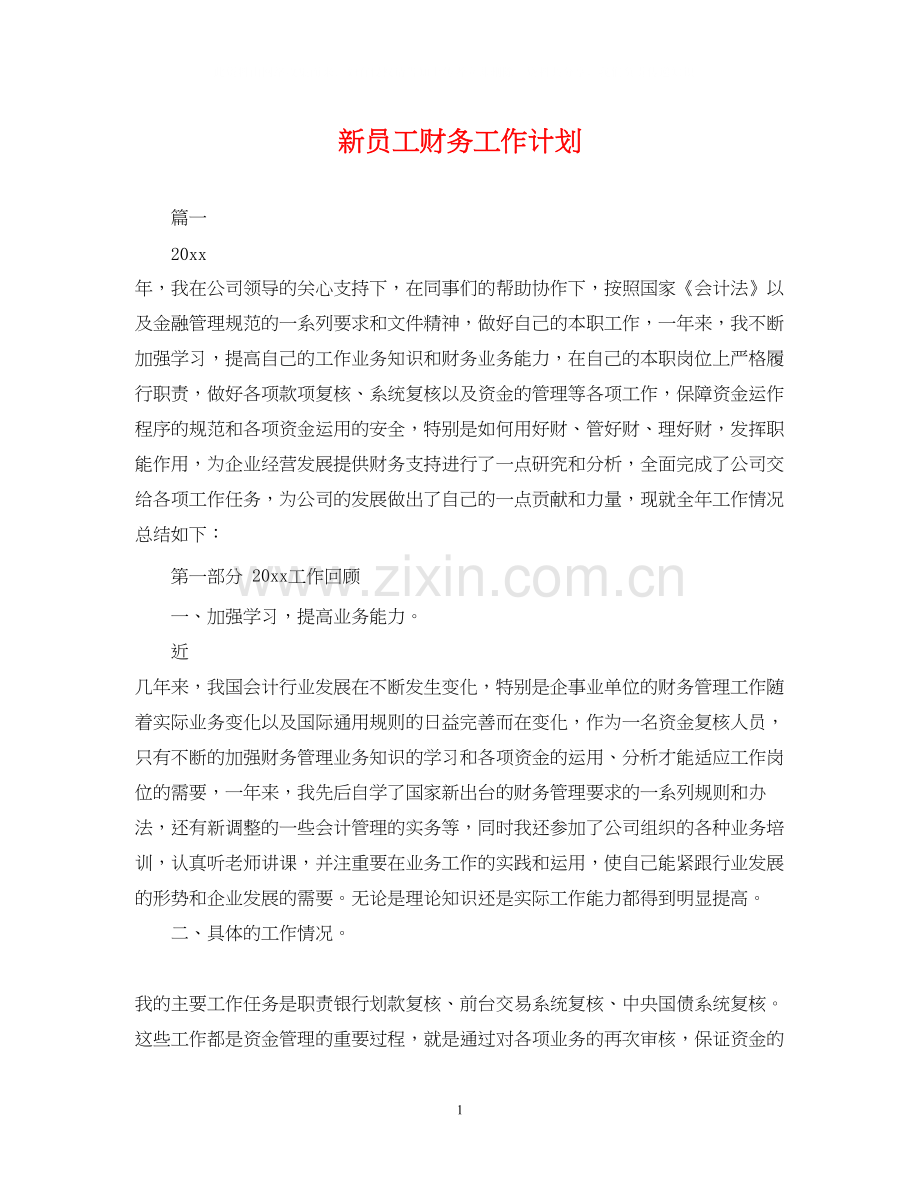 新员工财务工作计划.docx_第1页