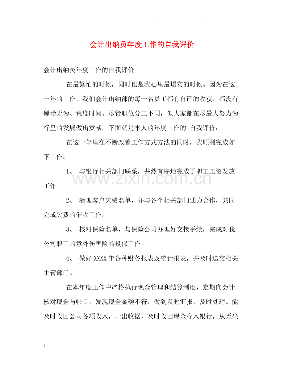 会计出纳员年度工作的自我评价.docx_第1页