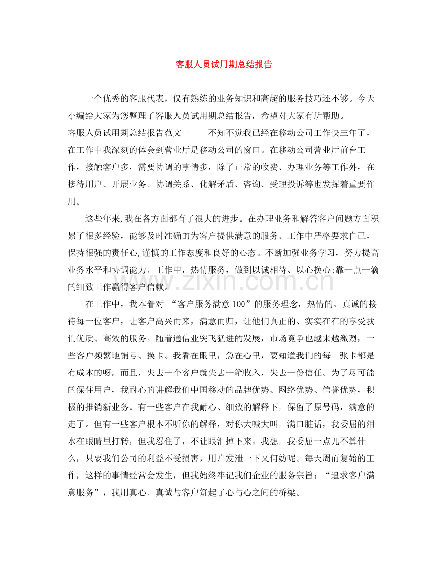 客服人员试用期总结报告.docx_第1页