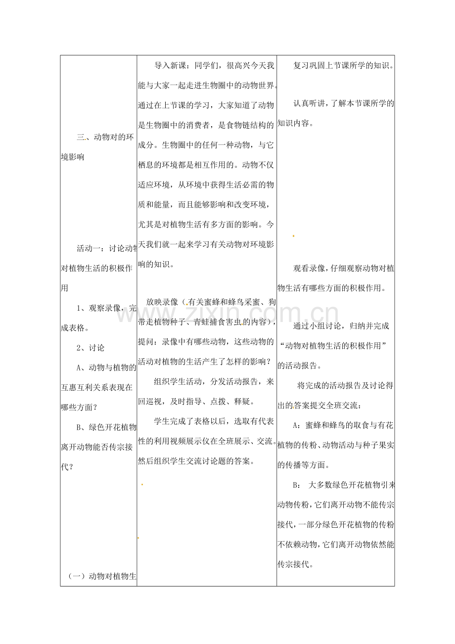 第四单元 第七章 动物在生物圈中的作用 教案.doc_第2页