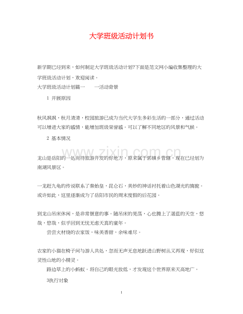 大学班级活动计划书.docx_第1页