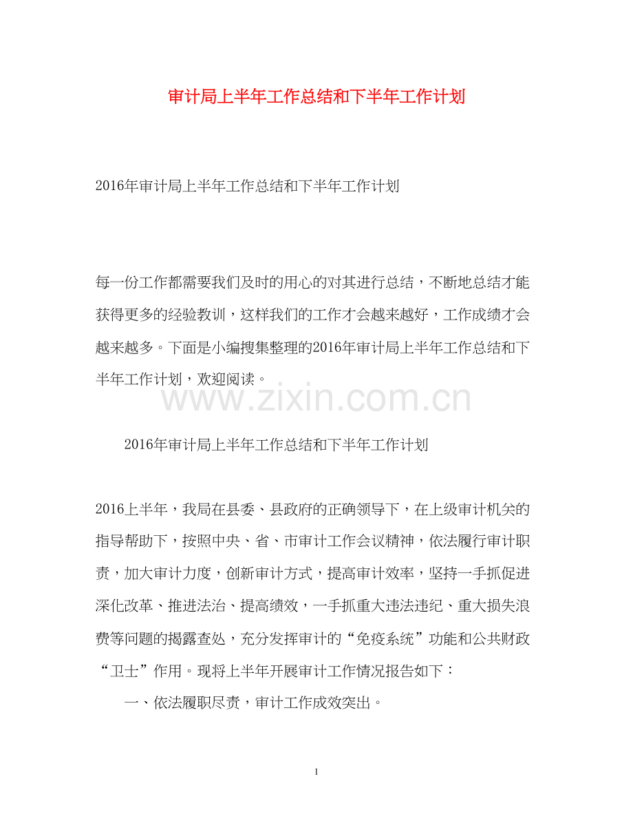 审计局上半年工作总结和下半年工作计划.docx_第1页