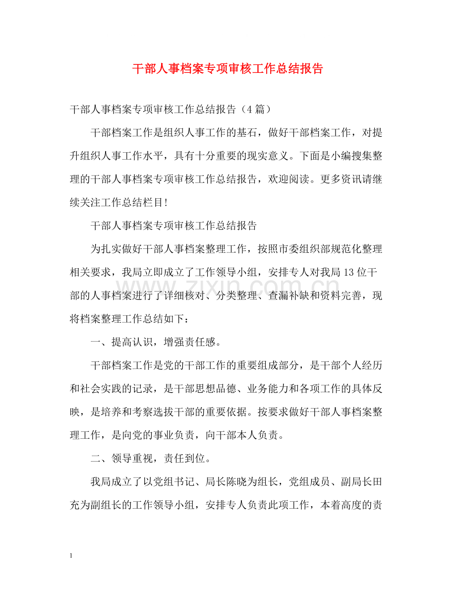 干部人事档案专项审核工作总结报告2.docx_第1页