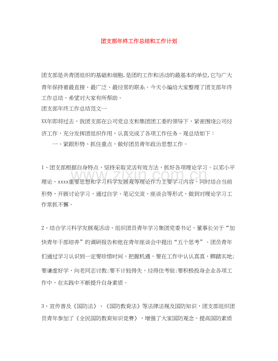 团支部年终工作总结和工作计划.docx_第1页