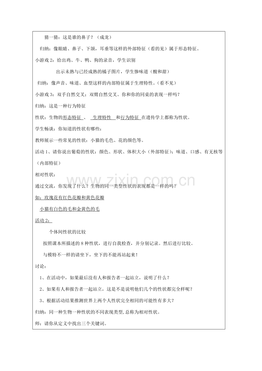 广东省深圳市八年级生物上册 20.1 遗传和变异现象教学设计 （新版）北师大版-（新版）北师大版初中八年级上册生物教案.doc_第2页