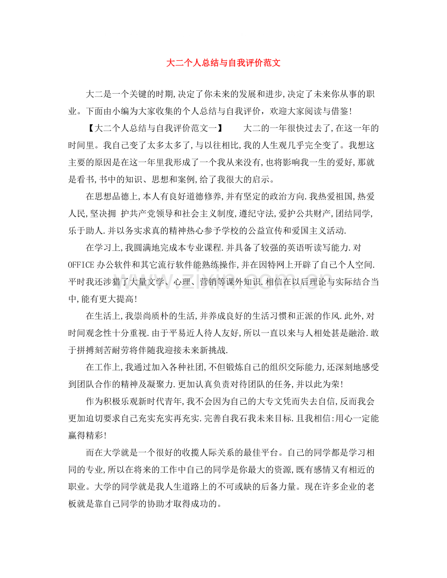 大二个人总结与自我评价范文.docx_第1页