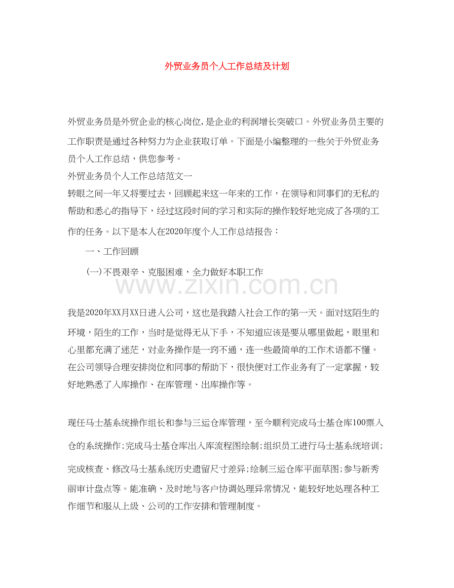 外贸业务员个人工作总结及计划.docx_第1页