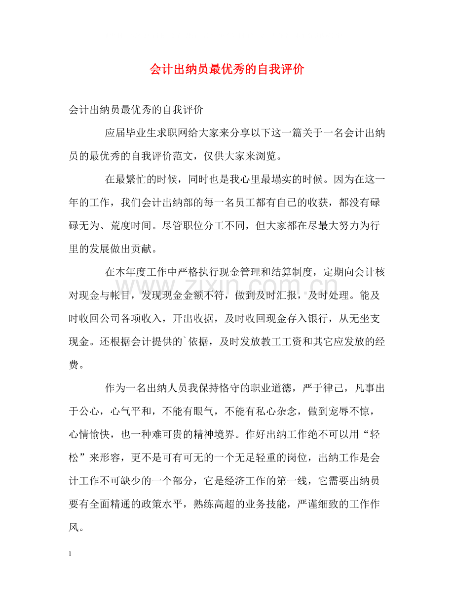 会计出纳员最优秀的自我评价.docx_第1页