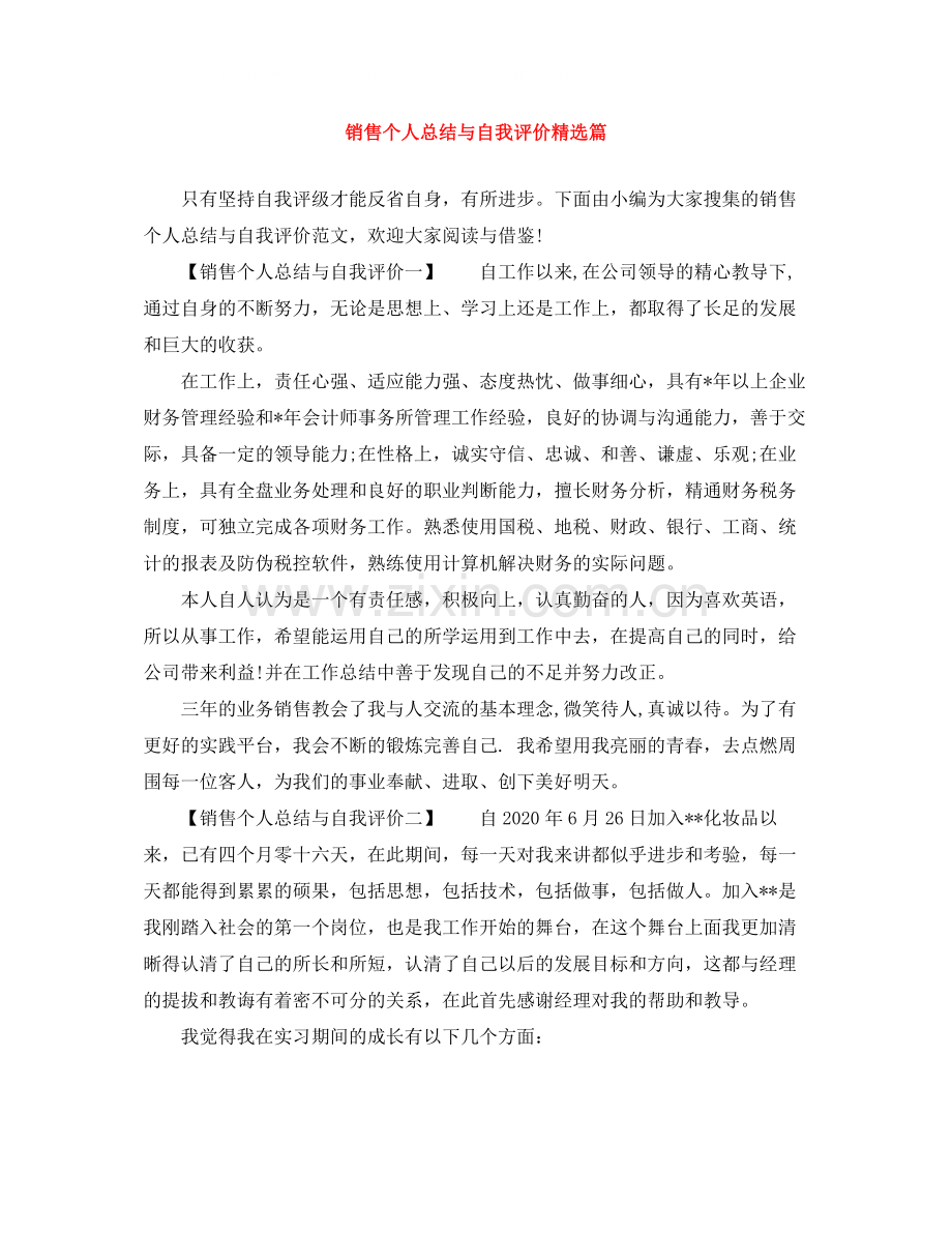 销售个人总结与自我评价篇.docx_第1页