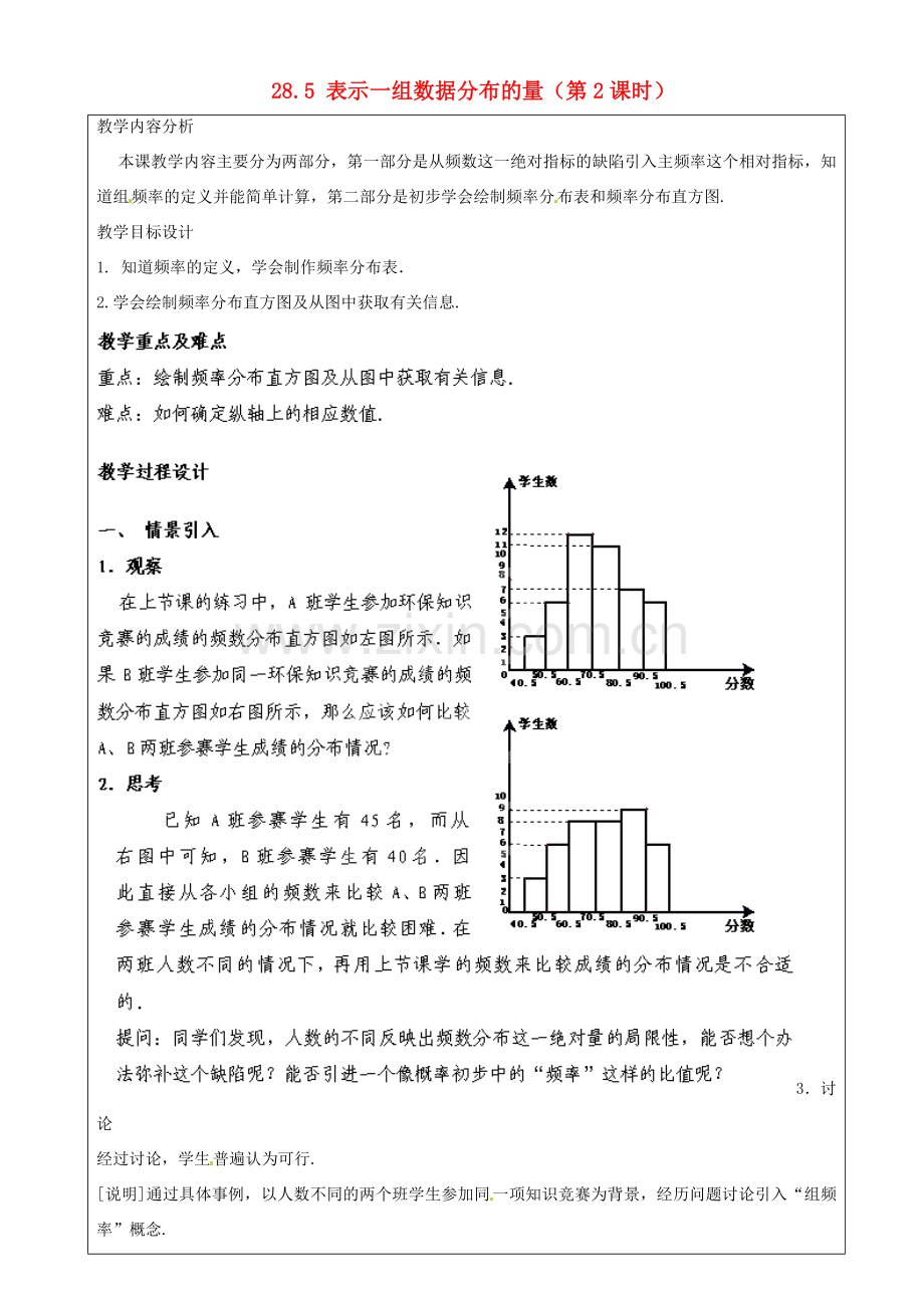 上海市罗泾中学九年级数学上册 28.5 表示一组数据分布的量（第2课时）教案 沪教版五四制.doc_第1页