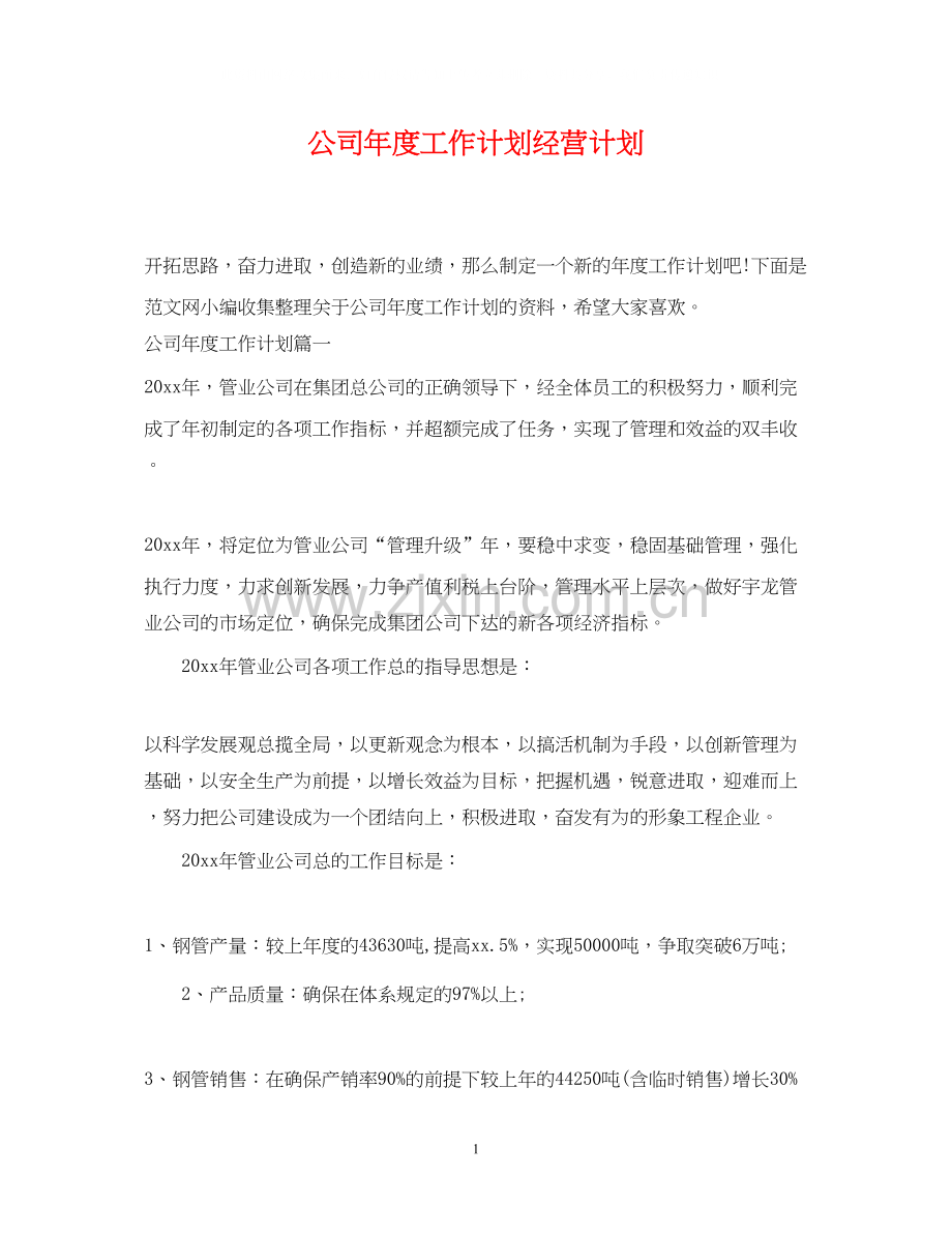 公司年度工作计划经营计划.docx_第1页